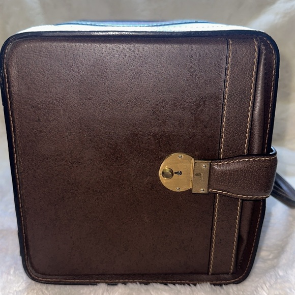 GUCCI Brown Gucci web Train case Authentic Rare Vintage w/ keys Clean Pristine - Picture 4 of 13